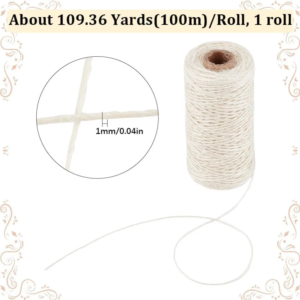 328 Feet/100M 1mm Hemp Cord Thin Twine String White Jute Rope Craft Beading Cord for Jewelry Making Braiding Gift Wrapping kit